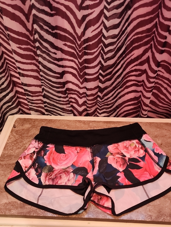 lululemon athletica Pants - lululemon athletica Pink Floral Athletic Shorts with Black Waistband